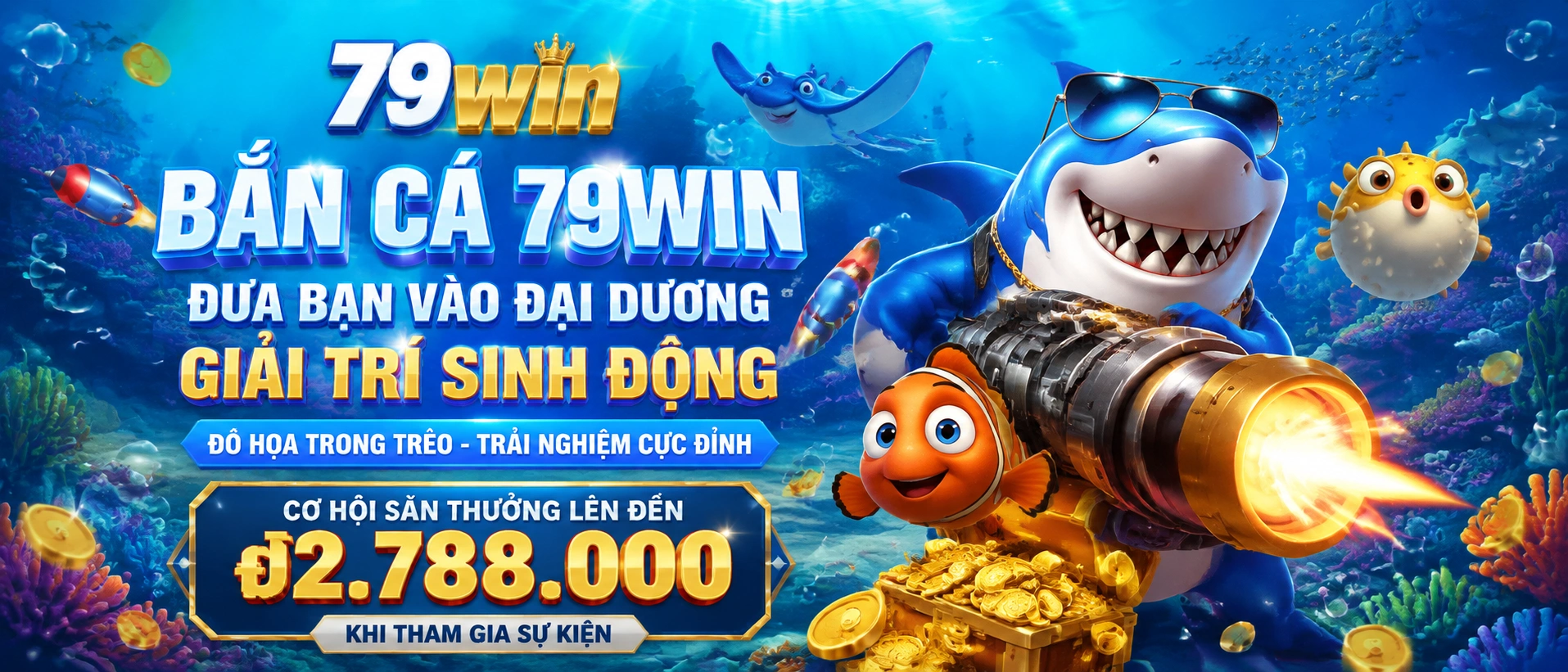 Khu Bắn Cá 79win với giao diện đại dương và sảnh chơi rõ ràng